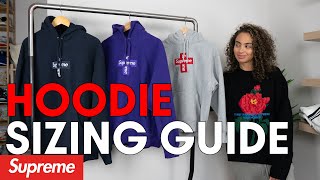 THE DEFINITIVE SUPREME HOODIE SIZING GUIDE Watch Before Buying KAWS and Box Logos XL SIZING [upl. by Ravahs]